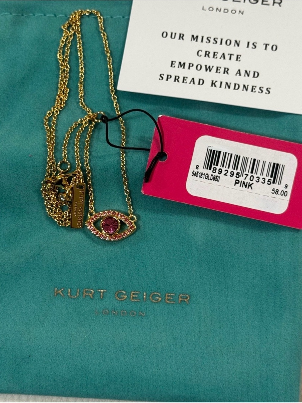 Kurt Geiger Pink Pendant Necklace NWT - Picture 5 of 5